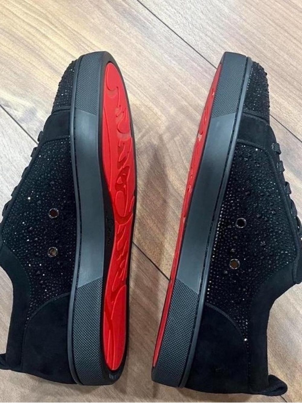 Christian Louboutin Black Suede Sneakers with Signature Red Soles